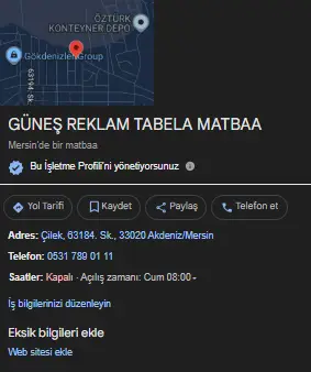 Güneş Reklam Google Maps Çalışması